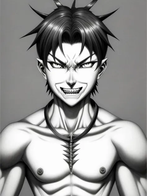 "portrait manga of a demon necromancer protagonist, short hair, smiling sharp teeth, fighting pose made by Yusuke Murata, Tomohiro Shimoguchi, Takeshi Obata, Tite Kubo, ArtStation, CGSociety, direct gaze, beautiful face, sharp fine-face, pretty face, realistic shaded Perfect face, fine details,perfect composition body, symmetrical face,symmetrical eyes, pencil art on paper"