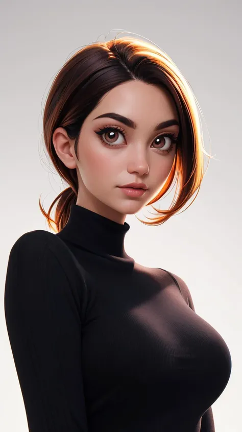 <lora:AvaAddams:0.7> as cartoon character, sfw, dressed, black top, turtleneck, brown eyes, curvy, upper body, intricate, sharp focus, soft lighting, vibrant colors, masterpiece, (frontal), detailed eyes, advertising studio lights, frontal led light ring, smooth shadows, bokeh background, Hyper Realistic Photography, Hyperdetail, UHD, Color Correction, HDR, color grading, hyper realistic (white background),