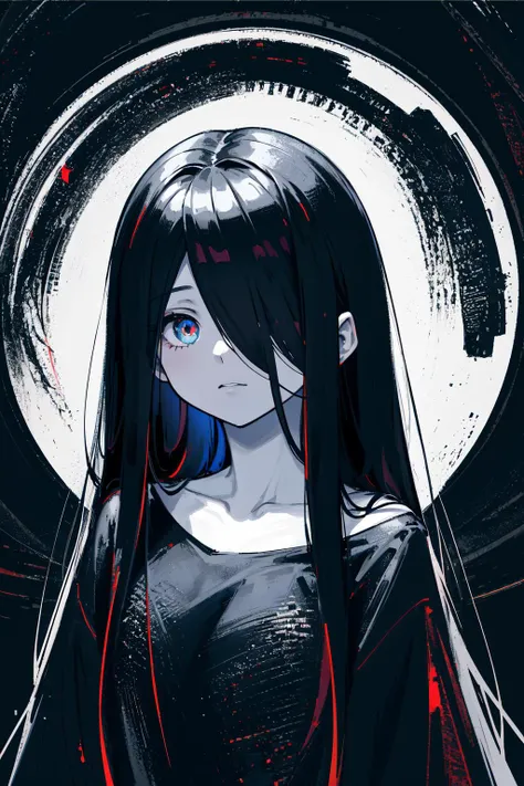 super detailed, (glowing background:1.25),(best art,masterpiece,best quality,:1.5),
(black theme,:1.3)
,8k,high-res,highest details,
,flowing colorful ink,cross the stars, blackhole, clean cuts, paper, sharp edges, minimalist, color block, Sadako, hair over eyes, pale skin, grey skin <lora:sadako-10:0.8>
