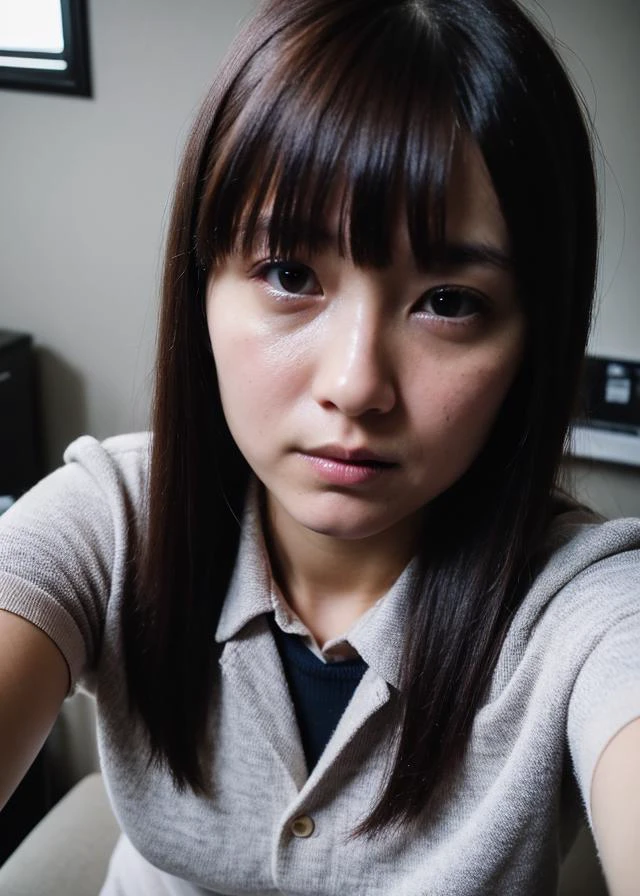 (wear a school uniform :1.3), a (selfie:1.2) of a pretty (young:1.1) 1girl, (age:1.1), Skin luster, Rembrandt lighting, (monochromatic hair, bangs hair:1.36), envy photograph for passports, ID cards, (close to viewer, POV:1.1), small breasts, from above, dynamic light, day light, sunshine, (freckles:0.2), (dark mole:0.2), (skin spots, acnes, skin blemishes, age spot, lanugo:0.2), (in the bedroom:1.3) NaturalHand2-3500, Ultra-high quality photos, RAW photo, beautiful detailed face and eyes, (photorealistic:1.4), best quality, highres, realistic, 16k, caustics, Core shadow, dynamic light, beautiful and delicate lips, delicate fingers, detailed pupil, real human skin, (Extremely detailed),, (natural lighting :1.2), gochuumon wa usagi desu ka?, masterpiece, best quality, nostalgic