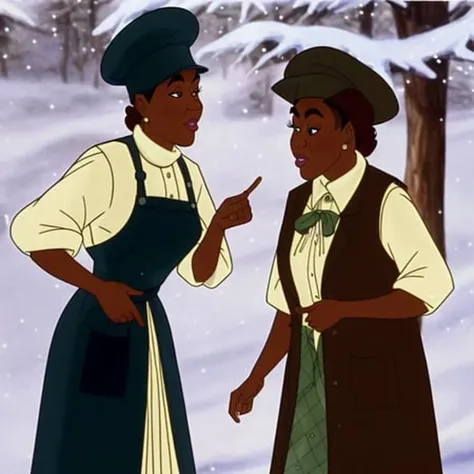 a black woman, ((old and elderly)), vest with apron, highly detailed, Zwxthejx , 1900s, animated cartoon, gorgeous lighting, illuminated