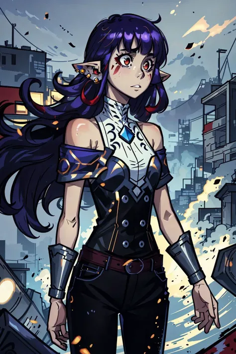 best quality, intricate details,
1girl, <lora:chara_SoloLeveling_EsilRadiru_v1:0.8> esil radiru, purple hair, very long hair, red eyes, floating hair, straight hair, pointy ears, earrings, facial mark, single braid, bare shoulders
<lora:BumblesteakV2:0.8>