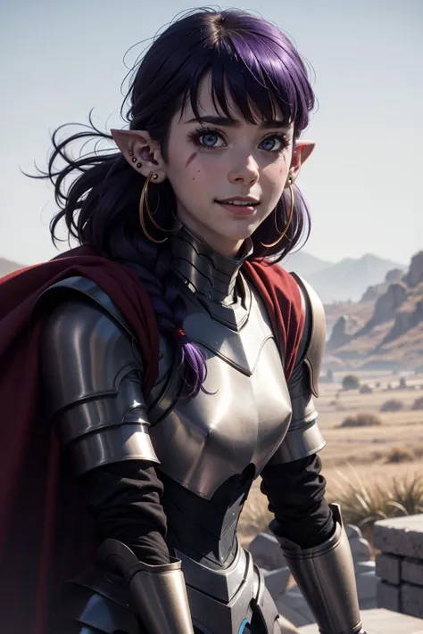 photography, ultra realistic, bokeh, UHD, HDR, highres, ultra detailed, intricate details, textural effects, absurdres, masterpiece, 8k, 1girl, esil radiru, closed mouth, smile, from front, looking at the viewer, purple hair, very long hair, red eyes, single braid, pointy ears, earrings, facial mark, single braid, yellow armor, cape, beautifully detailed woman, extremely detailed eyes and face, beautiful detailed eyes, (skindentation), full body shot,
<lora:chara_SoloLeveling_EsilRadiru_v1:1>
