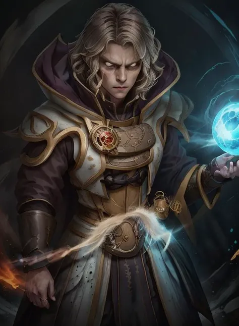 ivkr, epic, floating hair, (energy_ball:1.2), solo, crazy angry middle age wizard with (white eyes:1.2), magic, (Best quality, 8k, 32k, Masterpiece, UHD:1.2), ((J.A.W. Cooper)), staining watercolor, gouache render, emphasis lines, path traced, Intricate, (cameron stewart:1.2), disconcerting, silent horror, (The Vale of Shadows: A dark and foreboding valley where no sunlight ever penetrates background:1.1), (splatter:1.1), short hair, ash brown, medium hair, (Vivid colors:1.3)<lora:invoker:0.7>