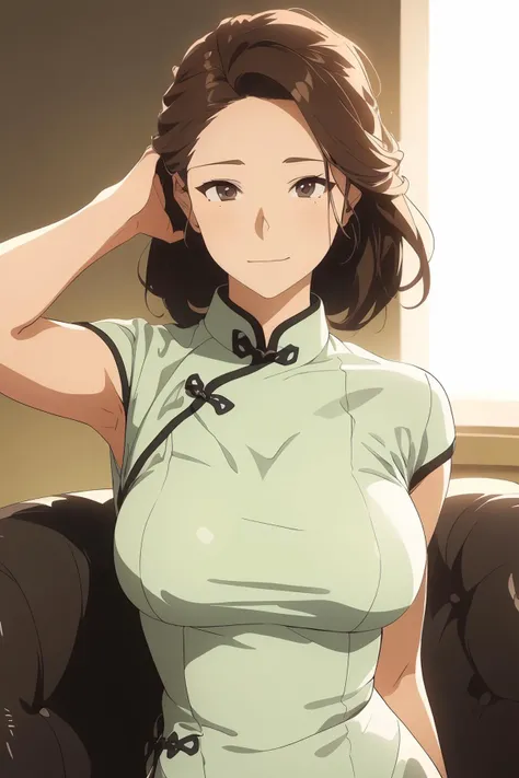 8k high quality detailed,highres,anime,comic,detailed image,
(an illustration of a teenage girl posing,an illustration of girl,teenage girl,magazine_sheet),(magazine_illustration),
(, OVA_Liulijiang,mature female,brown hair,brown eyes,large breasts,mole on breast,sagging breasts),Encouraging Smile,detailed_face,
adjusting her collar,
((<lora:20240221-1708525432688:0.6>,XCYP Cheongsam beauties):0.85),(,realistic clothing texture,realistic_skin_texture),<lora:OVA_Liulijiang:0.6>,<lora:more_details:0.2>