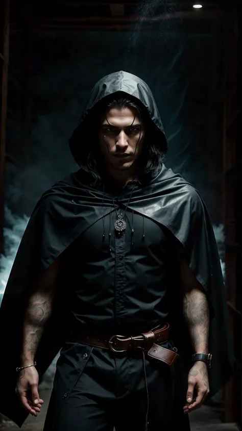 a profesional picture of 1man Kain, the Shadow Walker was a man of shadows, with a presence that seemed to fade into the very darkness itself. He had midnight-black hair that was shaved close to his skull, save for a long, raven lock that fell over his right eye. His eyes were a deep, unsettling purple, and they seemed to glow with an inner light that was almost otherworldly. He wore a cloak of the deepest night, lined with silver thread that glinted when touched by faint light. His attire was a mix of form-fitting, black leather and flexible, shadow-cloaking fabric that allowed him to move silently and blend into the shadows. Kain was a master of the art of shadow walking, a rare discipline that allowed him to slip into the ether between shadows and step into any shadow he chose. BREAK, realistic, perfect quality, best quality, ultrasharp, ultradetailed, perfect quality, masterpiece, intricated details, <lora:add_detail:0.4>, punk, <hypernet:sxzBloom_sxzBloom:0.3>, AS-YoungerV2 < <lora:splashes_v.1.1:0.5> Splash, splashes, splashing, explosion, exploding <lora:Smoke:0.3> smoke, smokkk, colorfull cyan, hotify, vivid colors