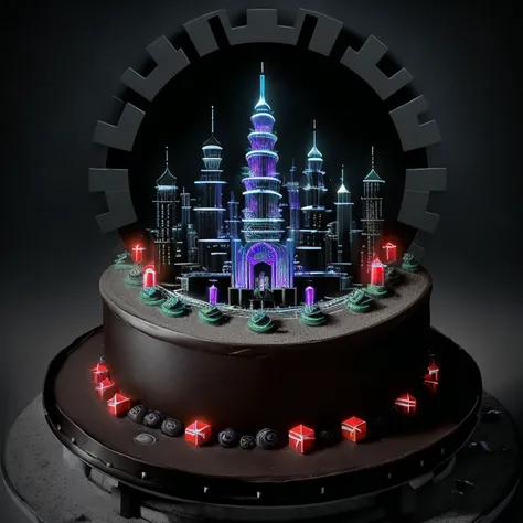 cyberpunk style, (establishing shot:1.5) Cake beauty and creativity. utilizing the fusion of technology and art. The cake becomes a symbol of innovation and creativity a culinary masterpiece that nourishes not only her body, but also her soul with the beauty and wonder of digital art.<lora:FDDeepOcean:1.0>, neon, dystopian, futuristic, digital, vibrant, detailed, high contrast, reminiscent of cyberpunk genre<lora:slf2:1.0>