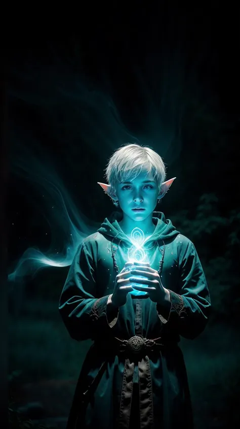 a profesional picture of 1man Aethan, the Arcane Elf Mage was a slender, ethereal elf, with skin as pale as moonlight and hair as silver as the stars. His eyes were a brilliant, otherworldly blue, and they shimmered with flecks of arcane energy. He wore a flowing, indigo robe that billowed with each gesture, adorned with runes of power that glowed softly when he channeled his magic. His fingers were long and delicate, each one tipped with a ring that acted as a conduit for his eldritch spells. He carried a staff crafted from a rare, living wood, its head carved into the likeness of a moonstone, which amplified his magical abilities. Aethan's presence was marked by an aura of mystery and power, his every movement suggesting the subtle dance of cosmic forces. BREAK, realistic, perfect quality, best quality, ultrasharp, ultradetailed, perfect quality, masterpiece, intricated details, <lora:add_detail:0.4>, punk, <hypernet:sxzBloom_sxzBloom:0.3>, AS-YoungerV2 < <lora:splashes_v.1.1:0.5> Splash, splashes, splashing, explosion, exploding <lora:Smoke:0.3> smoke, smokkk, colorfull cyan, hotify, vivid colors