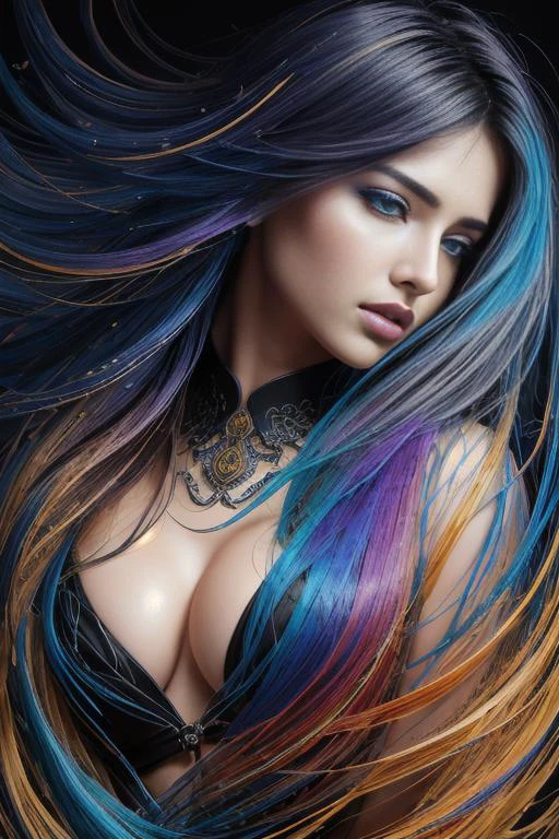 Colorful beautiful girl: a giru 28-years old, messy hair, oil painting, nice perfect face with soft skinice perfect face, blue yellow colors, light purple and violet additions, light red additions, intricate detail, splash screen, 8k resolution, masterpiece, cute face,artstation digital painting smooth veryBlack ink flow: 8k resolution photorealistic masterpiece: intricately detailed fluid gouache painting: by Jean Baptiste Mongue: calligraphy: acrylic: watercolor art, professional photography, natural lighting, volumetric lighting maximalist photoillustration: by marton bobzert:, complex, elegant, expansive, fantastical, wavy hair, vibrant, Best quality details, realistic, High definition, High quality texture, epic lighting, Cinematic film still, 8k, soft lighting, anime style, masterful playing card border, random Colorful art, oil painting, blue yellow colors, light purple and violet additions, light red additions, intricate detail, splash screen, 8k resolution, masterpiece, artstation digital painting smooth veryBlack ink flow: 8k resolution photorealistic masterpiece: intricately detailed fluid gouache painting: by Jean Baptiste Mongue: calligraphy: acrylic: watercolor art, professional photography, natural lighting, volumetric lighting maximalist photoillustration: by marton bobzert:, complex, elegant, expansive, fantastical, vibrant