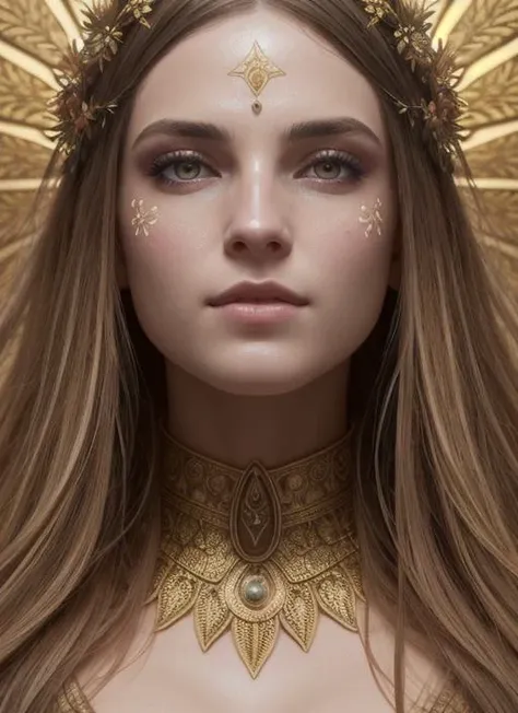 (symmetry:1.1) (portrait of floral:1.05) a woman as a beautiful goddess, (assassins creed style:0.8), pink and gold and opal color scheme, beautiful intricate filegrid facepaint, intricate, elegant, highly detailed, digital painting, artstation, concept art, smooth, sharp focus, illustration, art by greg rutkowski and alphonse mucha, 8k, Best quality details, realistic, High definition, High quality texture, epic lighting, Cinematic film still, 8k, soft lighting