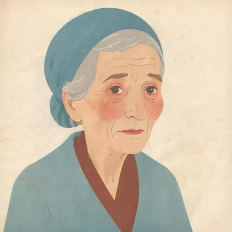 an illustration of an old woman, empty background <lora:Imagier_xl:1>