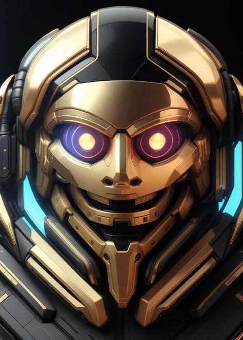 exosuit, mech pilot, blue and gold, cyber visor, helmet, led screen, lcd screen, holographic, bimbusaccumulus, tech-wear, cyberpunk, technological head gear <lora:BimbusAccumulus:0.5>, <lora:sfear:1>, 3d render, high quality, uhd, photorealistic