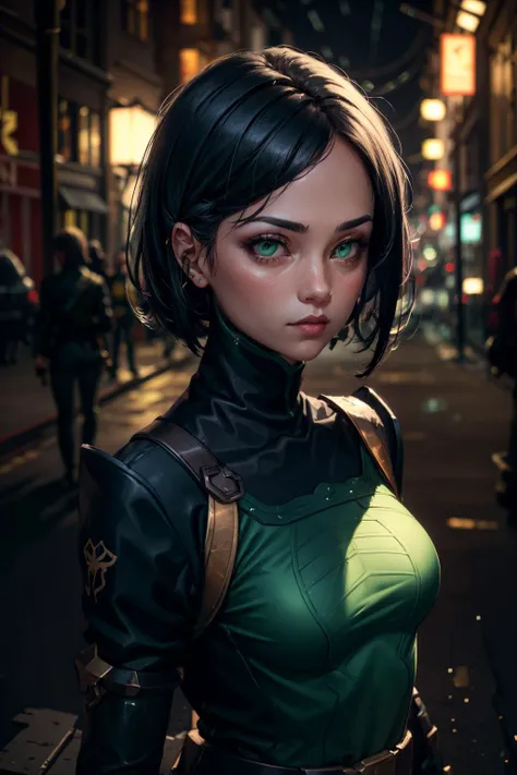 1girl,standing,valorantViper,green eyes,looking at viewer,(detailed face and eyes:1.1),<lora:viper-nvwls-v2:1>,(female focus:1.3),
(((bokeh shot:1.4))),BREAK outdoors,street lights,night,dark,<lora:epi_noiseoffset2:1>,<lora:more_details:0.5>,(Ultra-detail:1.1),(highres:1.1),best quality,(masterpiece:1.2),(cinematic lighting:1.2),((HDR:1.1)),