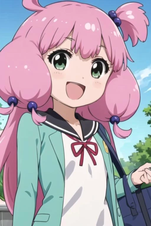 (((pixel-perfect, detail-perfect))), solo, 1girl, <lora:kanae-teekyuu-01:0.8>, kanae shinjou, school uniform, looking at viewer, smile, :d