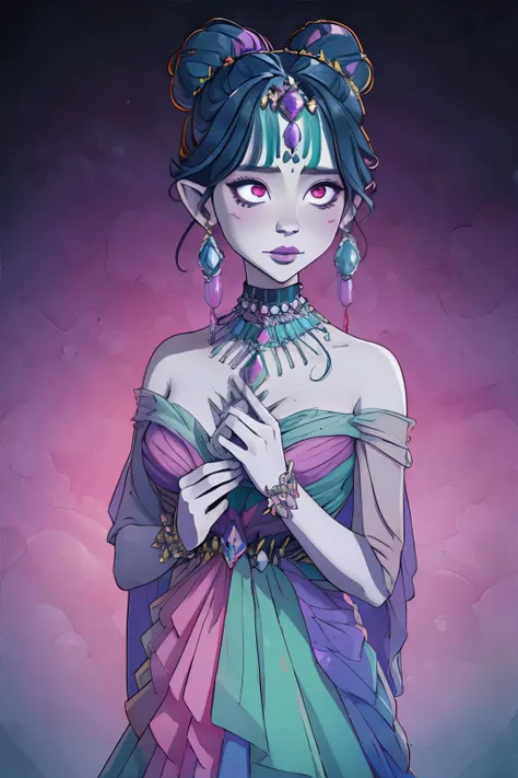 <lora:mecchakawa:0.7>, mecchakawa, Troll woman, wearing Enchantress-inspired layered chiffon gowns with jewel-toned colors || <lora:mecchakawa:0.3>, mecchakawa, masterpiece, 8k, high resolution, shallow depth of field, sharp focus