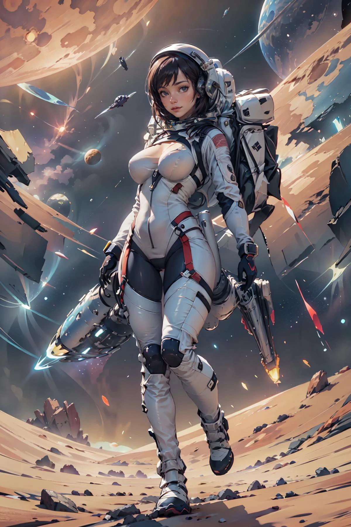 highres, masterpiece, perfect lighting, bloom, cinematic lighting, adult, female, looking at viewer, <lora:1starfieldV2:0.8> 1starfield style <lora:sexy_astronaut_suit:0.6> wearing sexy astrosuit, surreal, space, cosmic, surrealism, otherworldly, ethereal, celestial, abstract, spacewalk, dreamlike, cosmic backdrop, exploration, outer space, surreal lighting, surrealistic, cosmic voyage, fantastical, mysterious, surreal universe, mind-bending, spacetime, futuristic technology, unearthly