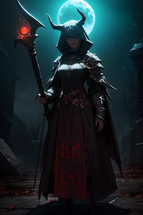 highres, masterpiece, perfect lighting, bloom, cinematic lighting, adult, female, looking at viewer, <lora:Dark_Knight_MINI:1> DRK_Glam, dark armor, wearing DRK_Glam <lora:UnlimitedBladeWorks1.6:1> Scythe, holding, weapon, holding weapon, smug, smirk, angry, ancient temple, dark magic, ominous, rituals, arcane symbols, shadowy, eerie, mystical, foreboding, ancient artifacts, sacrificial, cryptic inscriptions, forbidden knowledge, occult practices, mysterious energy, esoteric, sinister, hidden power, eerie atmosphere, cursed, enchanted, otherworldly, malevolent, haunting, supernatural, ancient rituals