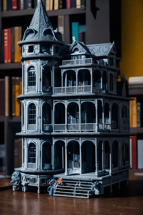 <lora:3DChibi_v1:0.9> masterpiece, highly detailed 8k raw photo, best quality, intricate details, haunted house in xyzcc style, library background