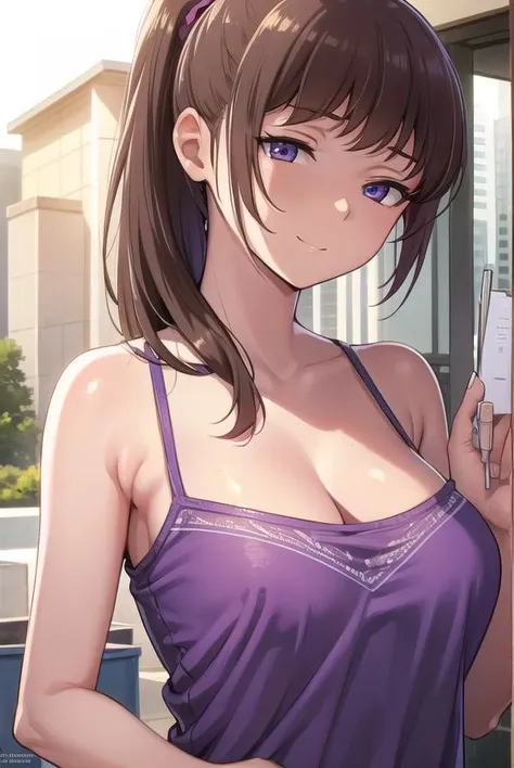 nozomitoujou, Nozomi-san always, Green Eyes, Medium brown hair, Curly Hair, Large Breasts, masterpiece, Highest quality, High resolution, Beautiful attention to detail, Highly detailed face, Good lighting, Detailed CG, Messy Hair, One piece swimsuit, School locker room, Looking back at the audience, Shocked, surprised