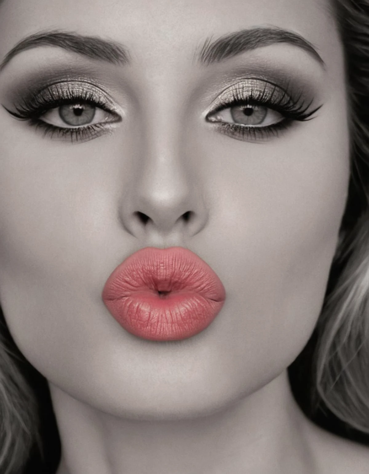 cinematic still dlips, (a head and shoulders portrait of a beautiful woman:1.2), looking at viewer, seductive, naughty face, attractive, elegant, (pink lips:1.1), kiss, POV, (B&W:2.5), (1970s style:1.6) . emotional, harmonious, vignette, highly detailed, high budget, bokeh, cinemascope, moody, epic, gorgeous, film grain, grainy, dlips, (a head and shoulders portrait of a beautiful woman:1.2), looking at viewer, seductive, naughty face, attractive, elegant, (pink lips:1.1), kiss, POV, (B&W:2.0), (1970s style:1.2), intricate, highly detailed, wonderful colors, glowing, sharp focus <lora:Dlips_SDXL_SHS:1>