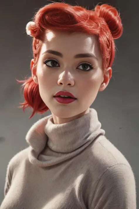 <lora:difConsistency_photo:0.4> (Cashmere_turtleneck:1.4),(Cropped_flare_jeans:1.3),(White_sneakers:1.2),(Art_studio_background:1.4) , <lora:Wilma_Flintstone1-0608:0.75> Wilma flintstone, red hair, ponytail, white dress, pearl necklace, lipstick BREAK ((photorealistic), realistic face, medium breasts), beautifully detailed woman, realistic face, detailed mouth, extremely detailed eyes_and_face, beautiful attractive face, beautiful detailed eyes, pronounced feminine feature, matte eyeshadow, eyelashes, eyeliner, perfect body, smooth skin BREAK   color HD photo, MotoE2(4G-LTE) Camera, (full body, high quality photo, masterpiece), HDR, 8K resolution, analogue RAW DSLR, best quality, absurdres, vivid vibrant colors, skin pores, intricate detail, (intricately detailed face_and_eyes), realistic human hands, sophisticated detail, (realistic lighting, sharp focus), centerfold, bokeh, official art, 8k wallpaper, ultra high res, professional photography