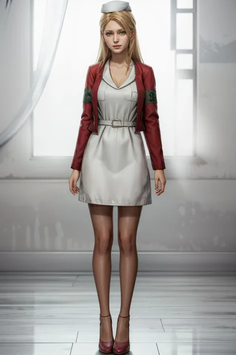(masterpiece, best quality)
LisaGarlandSH, 1girl, solo, long hair, looking at viewer, blonde hair, hat, dress, standing, jacket, full body, pantyhose, shoes, belt, white dress, high heels, red jacket, realistic, nurse cap, nurse
<lora:epi_noiseoffset2:1> <lora:add_detail:0.7> <lora:LisaGarlandSH:0.9>