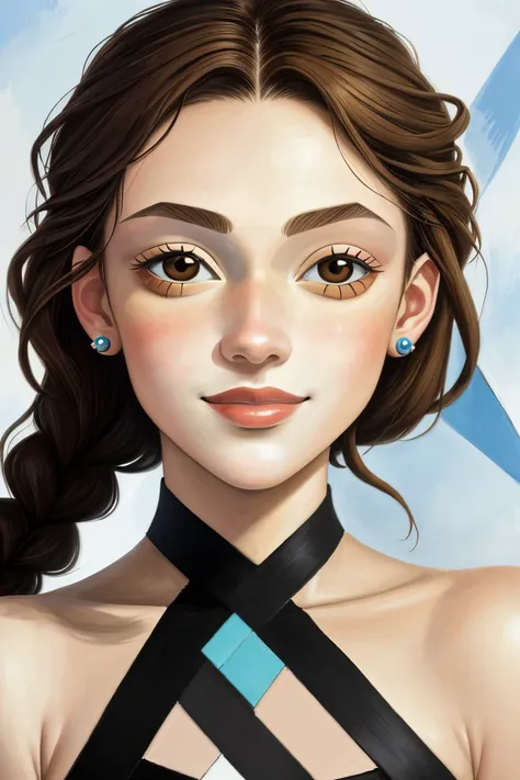 (cubist interpretation, geometric, fragmented, Picasso style:1.15), <lora:sd15_SavannahRaeDemers_v2:.9> SavannahRaeDemers, focus on eyes, close up on face, grinning, wearing jewelry, light brown hair styled side braid, soft focus