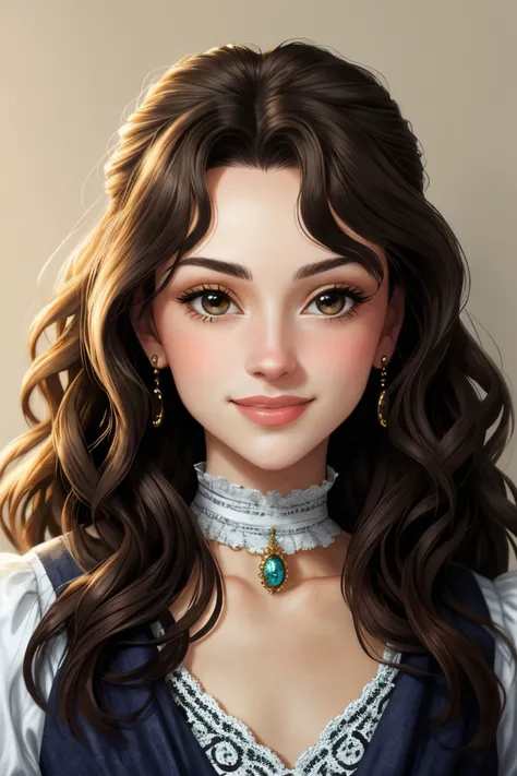 realistic photo of <lora:sd15_SavannahRaeDemers_locon_64_v1-000006:1> SavannahRaeDemers, focus on eyes, close up on face, smile, wearing jewelry, hair styled as Curly Victorian Waves,