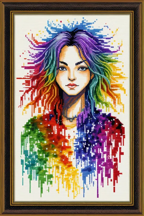 (cross stitch, textured, simple:1.15), <lora:sd15_SavannahRaeDemers_locon_64_v1-000006:1> SavannahRaeDemers, ink splash, colorful, fractal