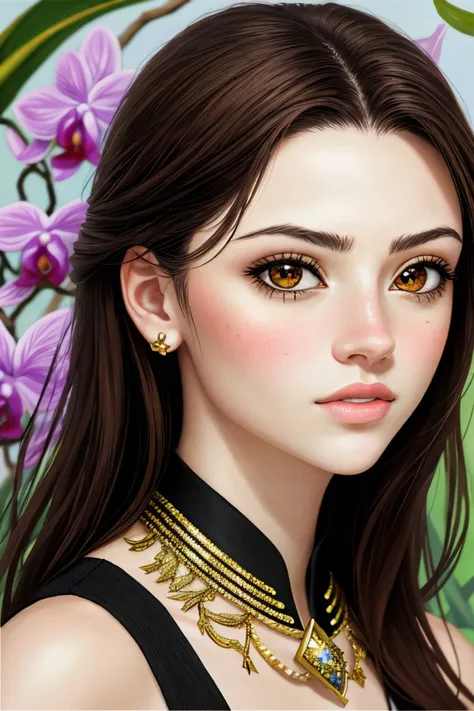 mosaic style portrait of realistic photo of <lora:sd15_SavannahRaeDemers_locon_64_v1-000006:1> SavannahRaeDemers, face, eyes, orchid symbols