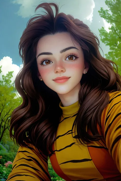 (from below, closeup on face:1.2) of realistic photo of <lora:sd15_SavannahRaeDemers_locon_64_v1-000006:1> SavannahRaeDemers, smiling, she is wearing tiger costume , her hair is styled as long wavy hair, BREAK she is (at The Garden of the Gods:1.1), overcast flat lighting, shot on Aaton LTR ,underexposed,8mm fisheye lens ,Cinestill 800T ,