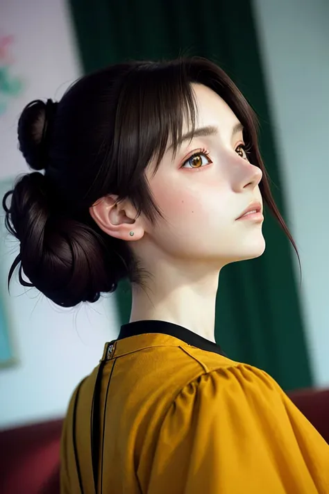 (anime artwork, anime style, key visual, vibrant, studio anime, highly detailed:1.3) (high angle, closeup on face:1.2) <lora:SavannahRaeDemers_v1:.9> SavannahRaeDemers, from behind,4:: she is wearing tabi, her hair is styled as side bun, BREAK she is (in the living room:1.1), direct flash photography, Voigtlnder Nokton 50mm f1.1 ,Ektar 100 ,color filter, in the style of Lotte Reiniger