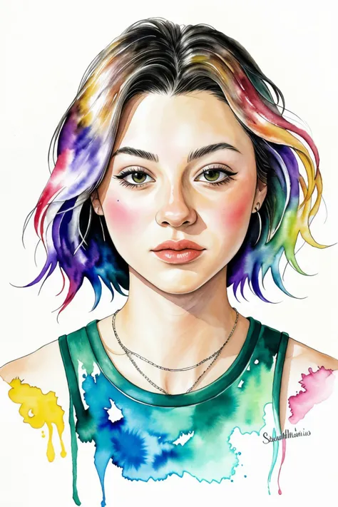 realistic photo of <lora:sd15_SavannahRaeDemers_locon_64_v1-000006:1> SavannahRaeDemers, ink splash, colorful, watercolor