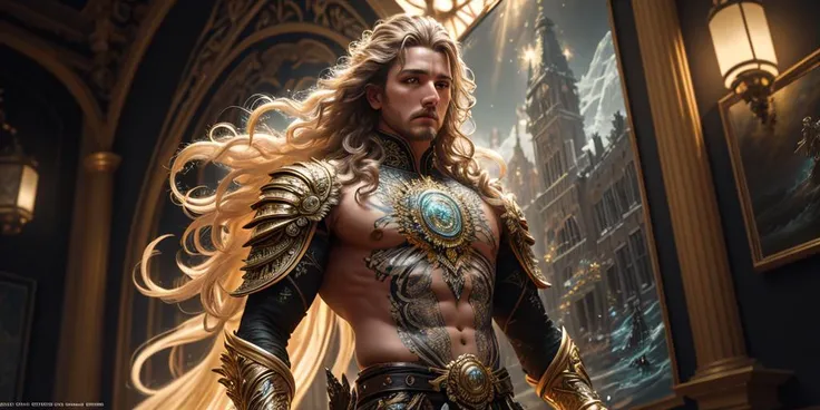 hdr, trending on CGsociety, full body, lens flares, hair flowing in the wind, (intricate details:1.12), a painting of a man standing, (intricate:1.4), backlighting, award-winning contemporary interior design, VFX, light yellow northern warrior, amsterdam, <hypernet:dr0ne_1:0.5>, 80mm, Intricate, closeup, professional photo, working environment, highly detailed, black eyes, enchanting gaze, (masterpiece:1.2), 8k, masterpiece