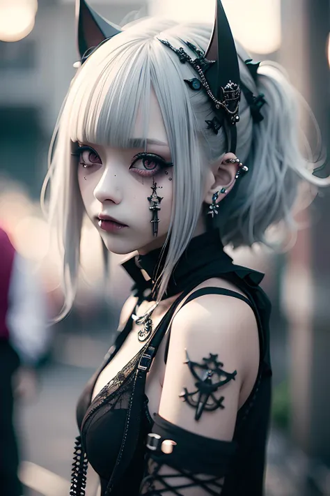 masterpiece, (realistic:1.2), detailed face, beautiful eyes, 1 girl, dynamic pose, Goth_punk, cathedral, (mid body), <lora:gothicPunkGirl_v10:1>