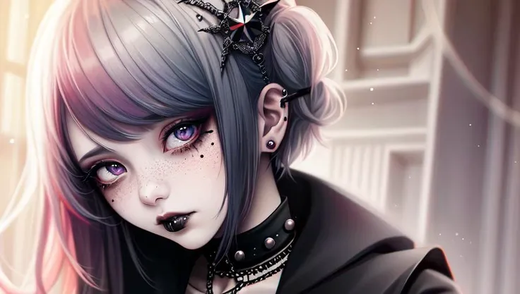 1girl, red hair, blue eyes, short haircut, pale skin,(goth_Punk),gothic dress, face freckles,(high detailed skin:1.2), high quality,torso focus, look at Viewer, alone, <lora:gothicPunkGirl_v10:.8>,