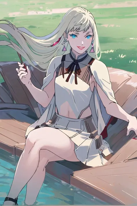 <lora:gigi-000014:1>((masterpiece,best quality, detailed)), ultra-detailed, detailed hair,cowboy shot, (1girl:1.2), solo,( long hair:1.3), (floating hair:1.2), (smile:1.1),medium breasts, sitting,(pifeng:1.3), triangle earrings, red lips, white skirt, high heels,bare legs, <lora:pastelMixStylizedAnime_pastelMixLoraVersion:0.8>