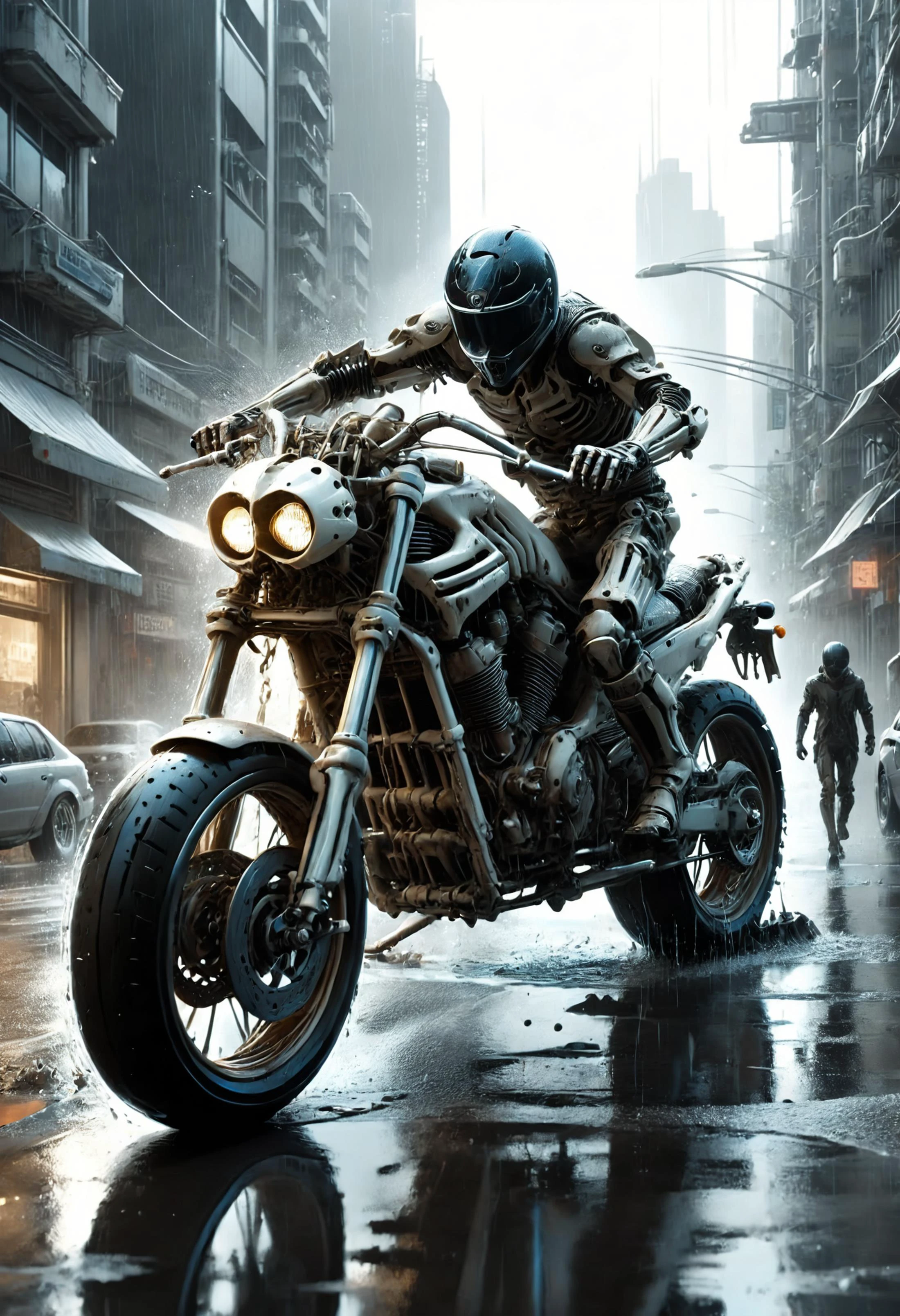 a motorcycle accident goes sideways on the wet streets of a suburban futuristic metropolis, dramatic lighting, illustration by Greg rutkowski, yoji shinkawa, 4k, digital art, concept art, trending on artstation
<lora:dvr-bnz:0.8> dvr-bnz