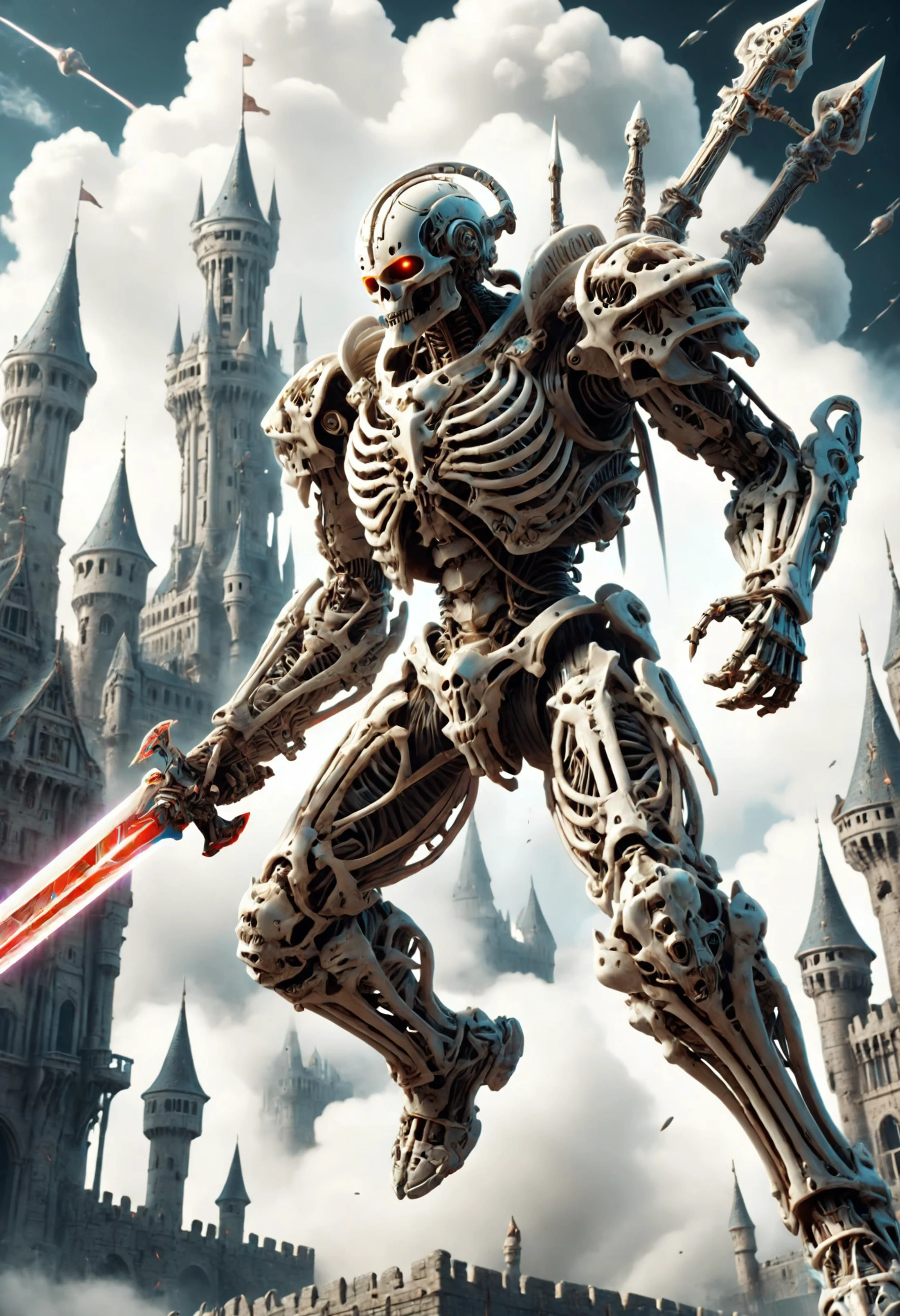 arcade game screenshot of a futuristic cyborg with a giant sword and intricate war armor plunging through the clouds towards a medieval castle, neon visor, rocket boosters, award winning illustration
<lora:dvr-bnz:0.8> dvr-bnz