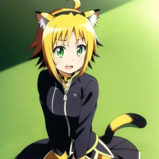 jaune, 1 girl, cat ears, green eyes, highres, best quality, <lora:JauneClafoutiDogDaysLora:1.4>