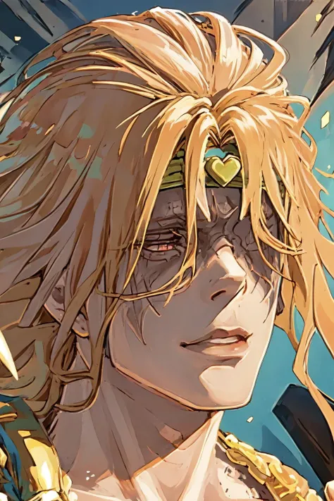 Highly detailed, High Quality, Masterpiece, beautiful, IncrsBurntScar, scar, covered eyes, <lora:BurntScarOnFace:1>, 1boy, dio, jacket, headband, <lora:Char_Sigmas_Dio:0.9>
