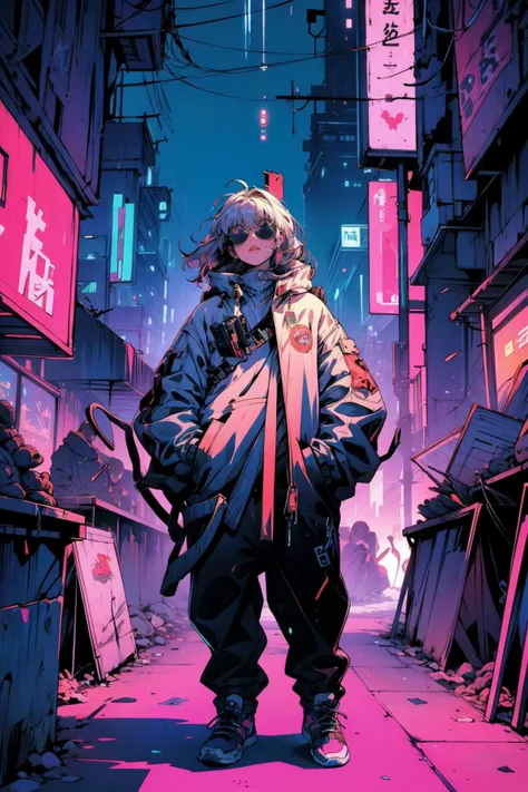 (masterpiece:1.4), (intricate:1.2), (detailed:1.2), (vibrant colors:1.2), BREAK,
(cyberpunk:1.2), (vaporwave:1.0), BREAK,
(1girl:1.2), (sunglasses:1.2), (leaning against a wall:1.0), (baggy clothes:1.2), (Cyberpunk_Anime:1.0), <lora:Cyberpunk_Anime:0.8> , BREAK,
(futuristic:1.0), (tokyo:1.0), (market:1.2)