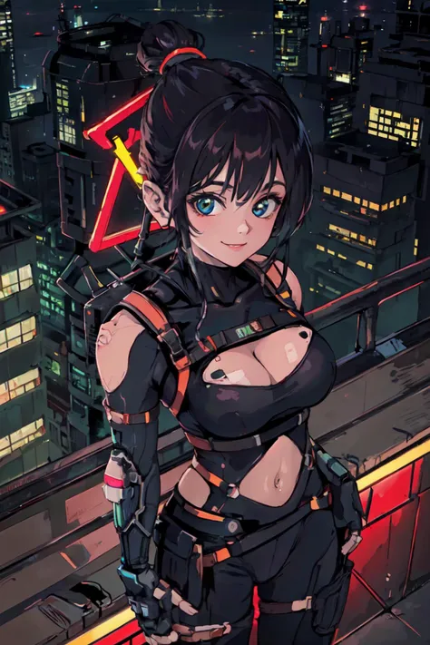 <lora:Cyberpunk_Anime:0.9>  neon sign, navel, from above, city, cleavage, roof-top, body suits, hacking,
(best quality, masterpiece, RAW photo,ultra-detailed:1.2), <lyco:GoodHands-beta2:1.0>,1girl,solo,looking at viewer,smile