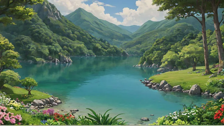 core_9, score_8_up, score_7_up, <lora:ghibli_last:1.3> ghibli, ghibli_style, source_anime, anime_coloring (art by Ghibli style:1.2), art_nouveau,
serene lakes surrounded by lush greenery and birds singing in Ghibli style, brimming with life and enchanting, rich colors, and playful elements. details.
(high resolution, noise, highly detailed textures, sharp focus, rich textures, rule of thirds, intricate detail, dof:1.3)