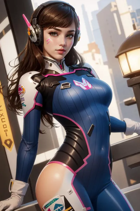 (masterpiece, best quality), intricate details,
1girl, <lora:dva:0.8> 1girl, d.va (overwatch), solo, long hair, whisker markings, bodysuit, brown hair, facial mark, gloves, breasts, brown eyes, pilot suit, cowboy shot, headphones, white gloves, medium breasts, swept bangs, skin tight, animal print, bangs, bunny print, ribbed bodysuit, facepaint, pink lips,