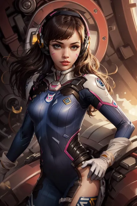 (masterpiece, best quality), intricate details,
1girl, <lora:dva:0.8> 1girl, d.va (overwatch), solo, long hair, whisker markings, bodysuit, brown hair, facial mark, gloves, breasts, brown eyes, pilot suit, cowboy shot, headphones, white gloves, medium breasts, swept bangs, skin tight, animal print, bangs, bunny print, ribbed bodysuit, facepaint, pink lips,