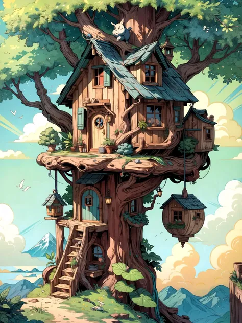 hires illustration, treehouse, <lora:add_detail:1>, <lora:add_sharpness:1>, <lora:epi_noiseoffset2:1> <lora:aqichahua_v3:0.3> , aqichahua,flat color,  <lora:3DMM_V11:0.5>
