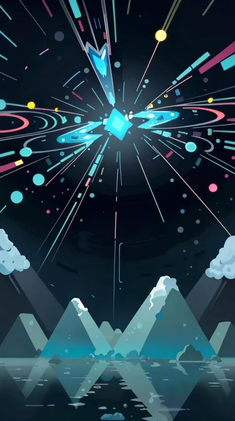 illustration,flat color,Flat style, Pandora Ponds, bodies of water filled with liquid crystal, casting mesmerizing colors onto the icy terrain,beneath an electric, circuit-patterned sky,casting a soft, multicolored light onto the rough terrain <lora:Landscape illustration:0.7>, returning,Harmonic interplay,elements, (Masterpiece:1.3) (best quality:1.2) (high quality:1.1)