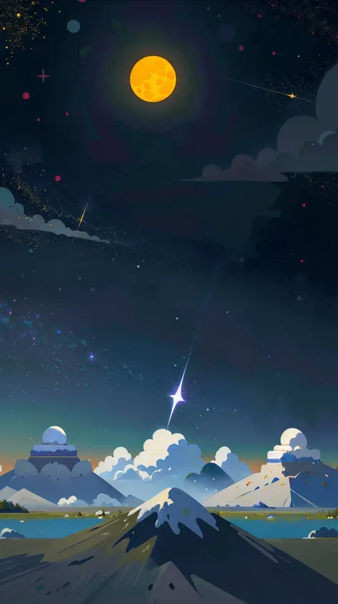 illustration,flat color,Flat style, Xanadu Xeric, a desert lit by the intense, radiates a peaceful, serene aura,the celestial events painting the sky in a myriad of colors,echoing with whale-like creatures <lora:Landscape illustration:0.7>, 4D,Harmonious synthesis,synthesis, (Masterpiece:1.3) (best quality:1.2) (high quality:1.1)