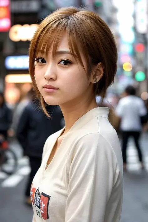 RAW portrait photo, KameiEri in busy Tokyo street, fcDetailPortrait